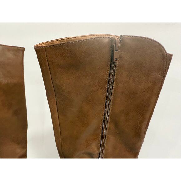 Style & Co Brown Knee High Riding Boots Buckle Strap Faux Leather Classic 6.5 M - Picture 3 of 13